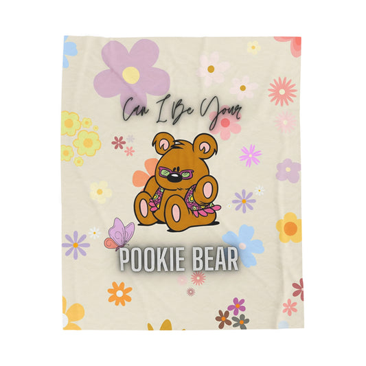 Pookie Bear Floral Velveteen Plush Blanket - Cozy Gift for Kids & Teens